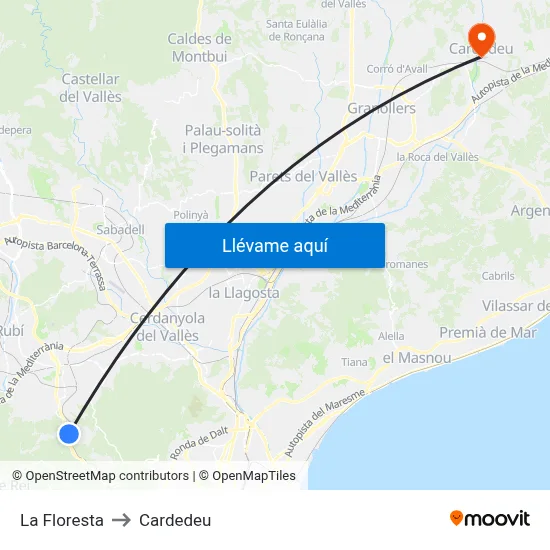 La Floresta to Cardedeu map