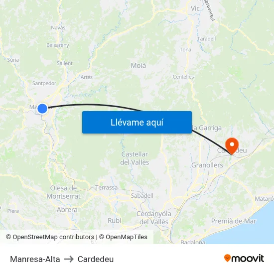 Manresa-Alta to Cardedeu map