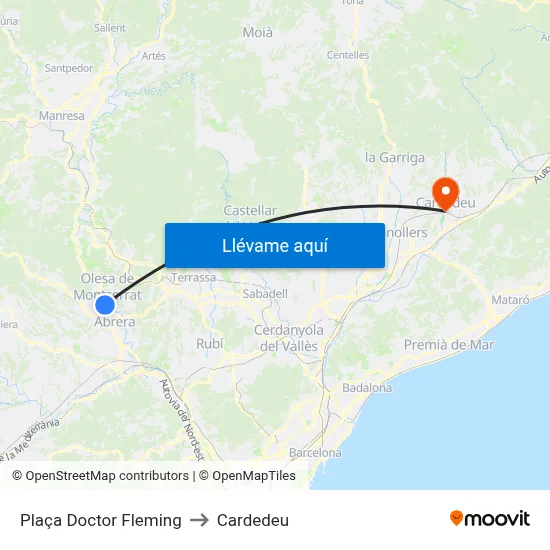 Plaça Doctor Fleming to Cardedeu map