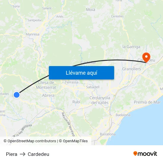 Piera to Cardedeu map