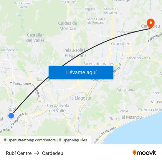 Rubí Centre to Cardedeu map