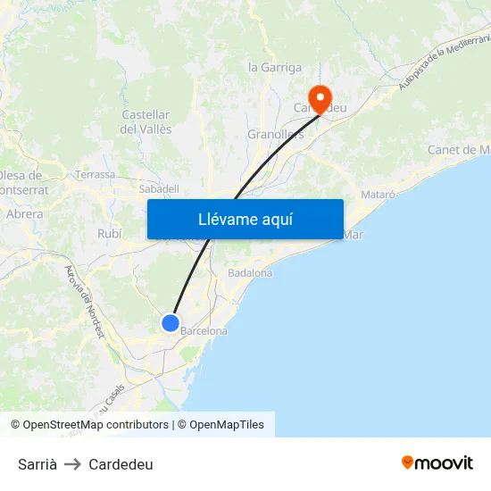 Sarrià to Cardedeu map