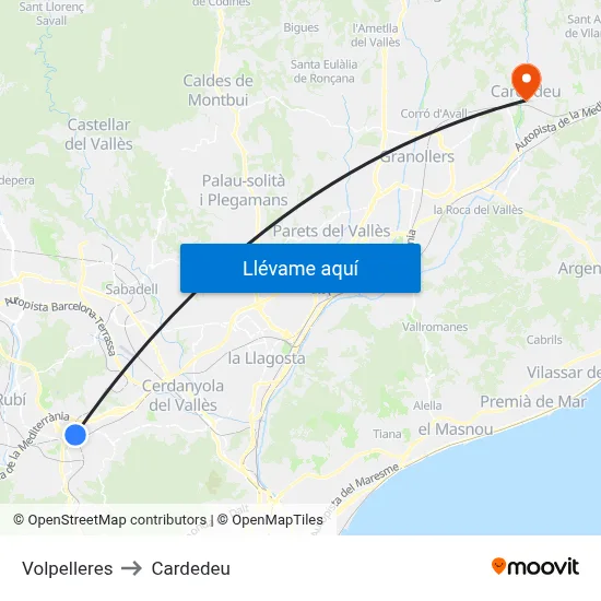 Volpelleres to Cardedeu map