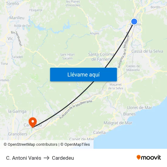 C. Antoni Varés to Cardedeu map
