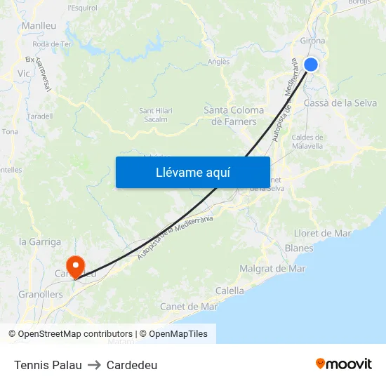 Tennis Palau to Cardedeu map