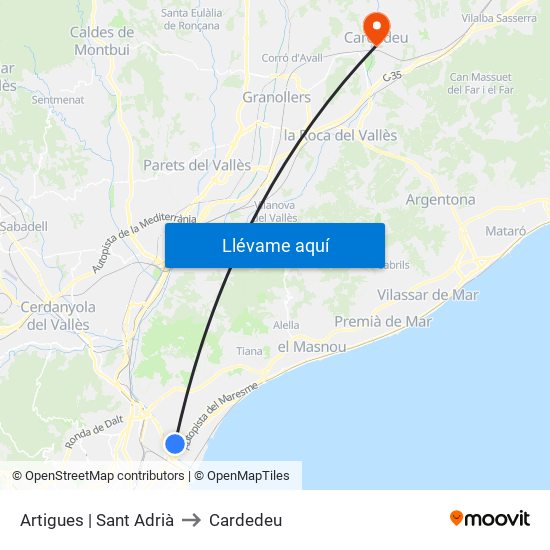 Artigues | Sant Adrià to Cardedeu map
