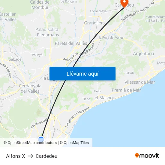 Alfons X to Cardedeu map
