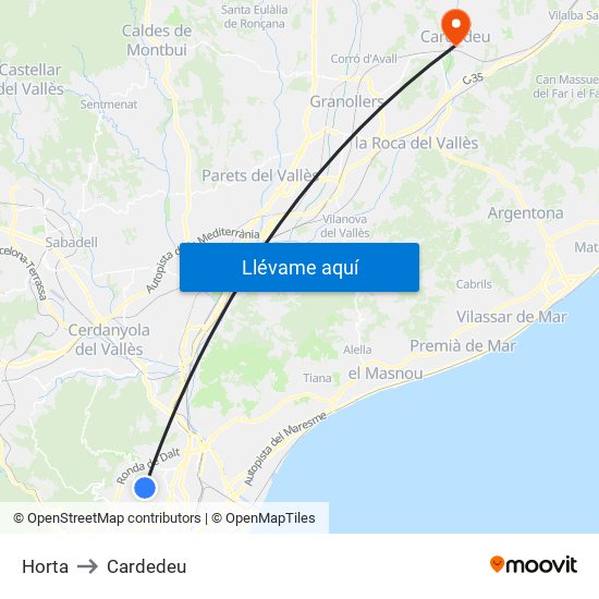 Horta to Cardedeu map