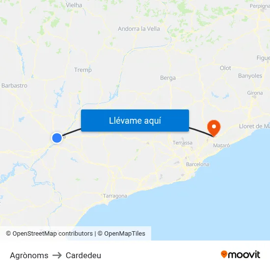 Agrònoms to Cardedeu map