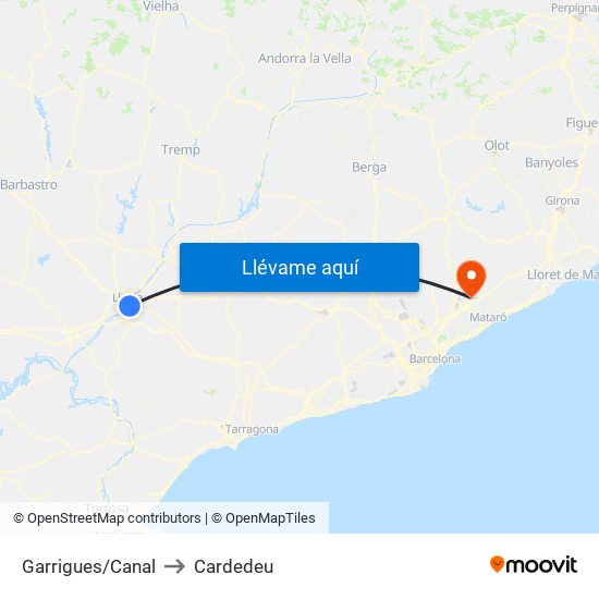 Garrigues/Canal to Cardedeu map