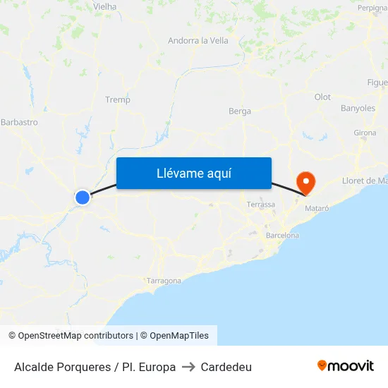 Alcalde Porqueres / Pl. Europa to Cardedeu map