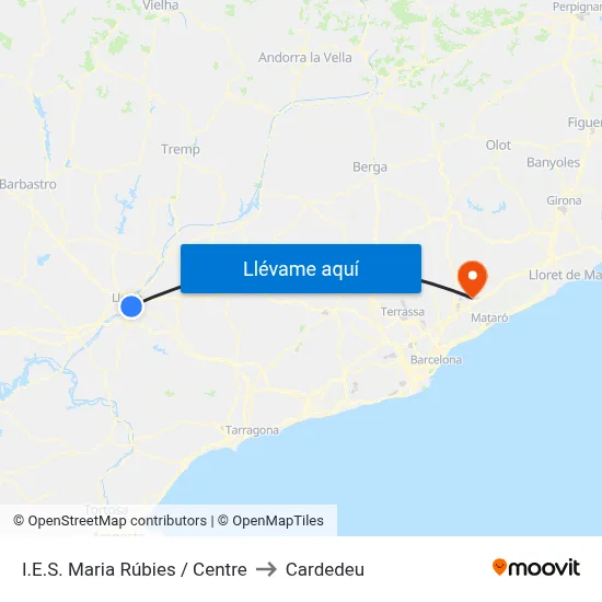 I.E.S. Maria Rúbies / Centre to Cardedeu map