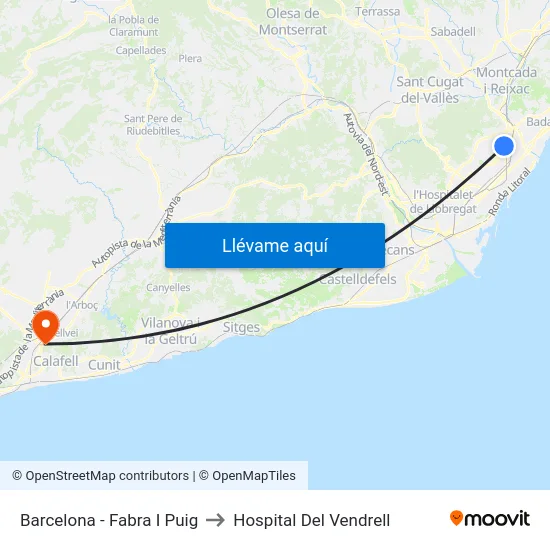Barcelona - Fabra I Puig to Hospital Del Vendrell map