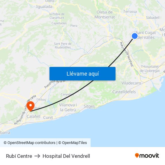 Rubí Centre to Hospital Del Vendrell map