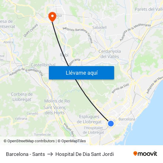 Barcelona - Sants to Hospital De Dia Sant Jordi map