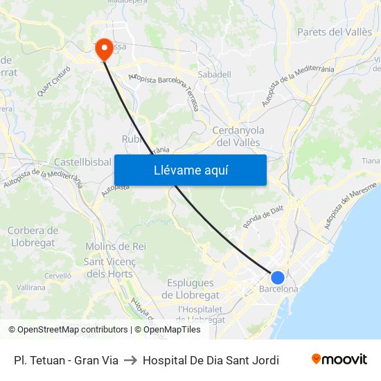 Pl. Tetuan - Gran Via to Hospital De Dia Sant Jordi map