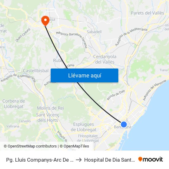 Pg. Lluís Companys-Arc De Triomf to Hospital De Dia Sant Jordi map