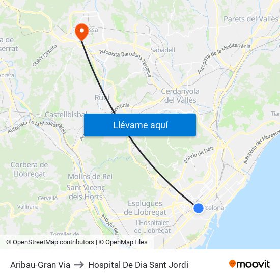 Aribau-Gran Via to Hospital De Dia Sant Jordi map