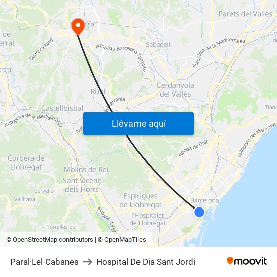 Paral·Lel-Cabanes to Hospital De Dia Sant Jordi map