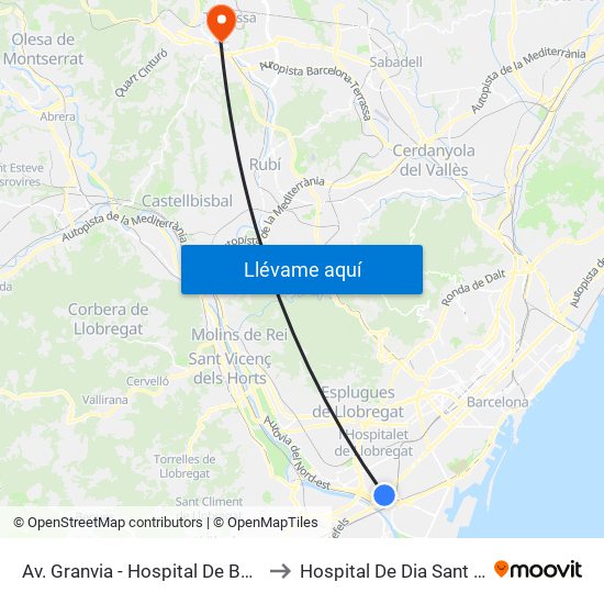 Av. Granvia - Hospital De Bellvitge to Hospital De Dia Sant Jordi map