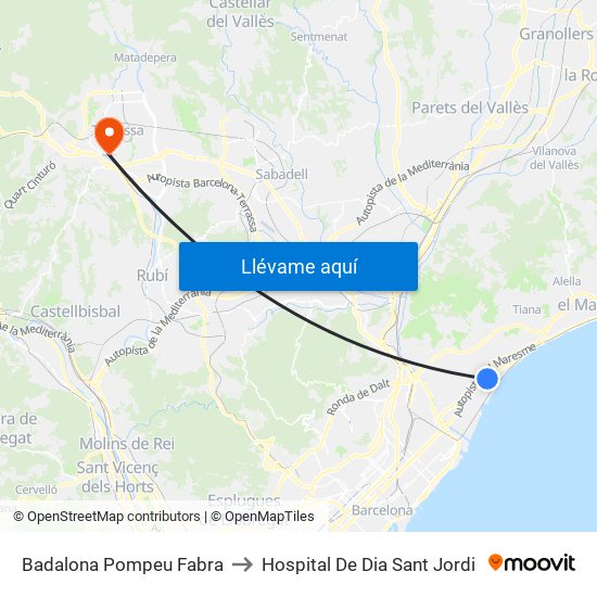 Badalona Pompeu Fabra to Hospital De Dia Sant Jordi map