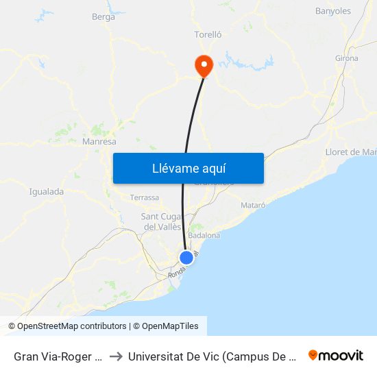 Gran Via-Roger De Flor to Universitat De Vic (Campus De Miramarges) map