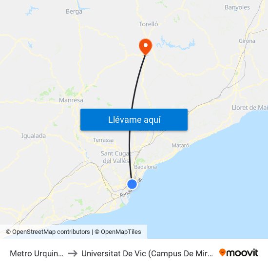 Metro Urquinaona to Universitat De Vic (Campus De Miramarges) map