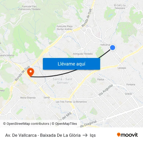 Av. De Vallcarca - Baixada De La Glòria to Iqs map