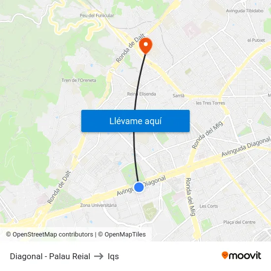 Diagonal - Palau Reial to Iqs map