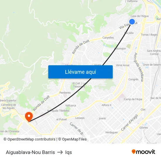 Aiguablava-Nou Barris to Iqs map
