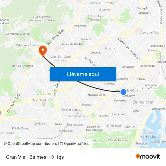 Gran Via - Balmes to Iqs map