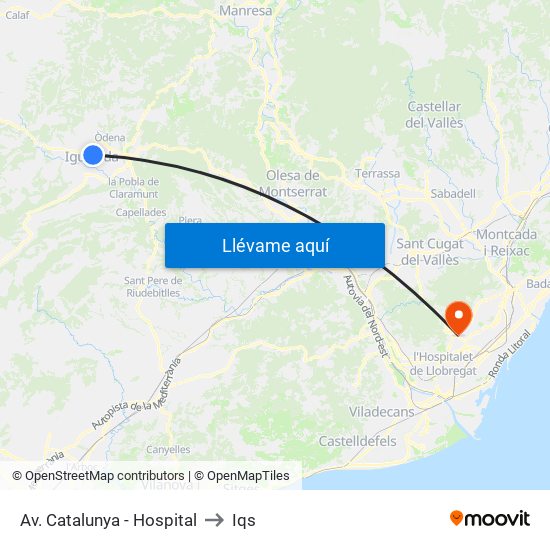 Av. Catalunya - Hospital to Iqs map