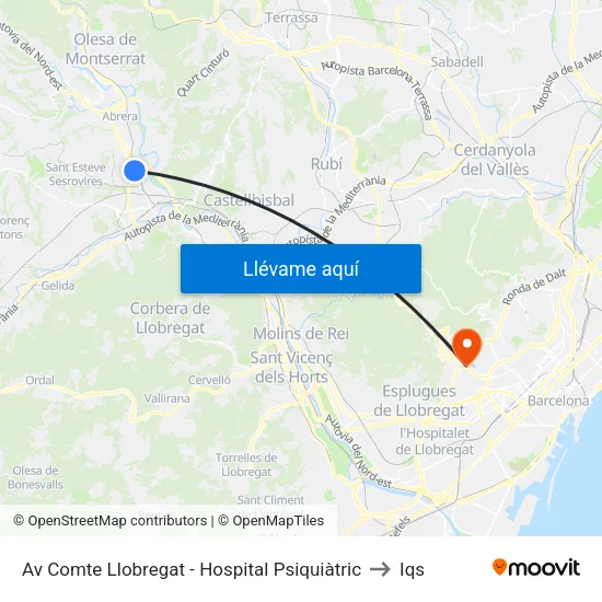 Av Comte Llobregat - Hospital Psiquiàtric to Iqs map
