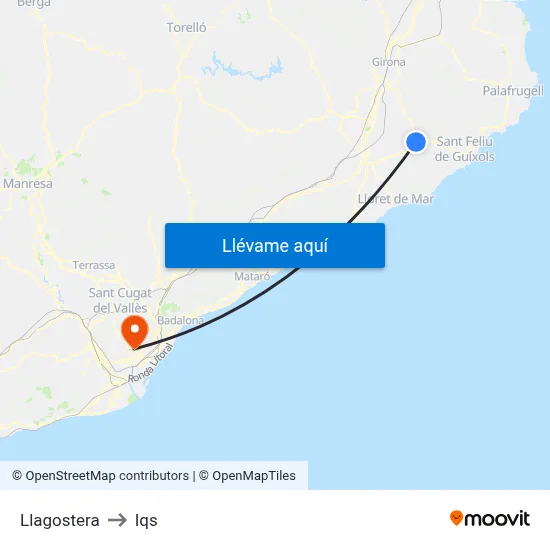 Llagostera to Iqs map