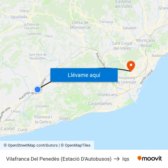 Vilafranca Del Penedès (Estació D'Autobusos) to Iqs map
