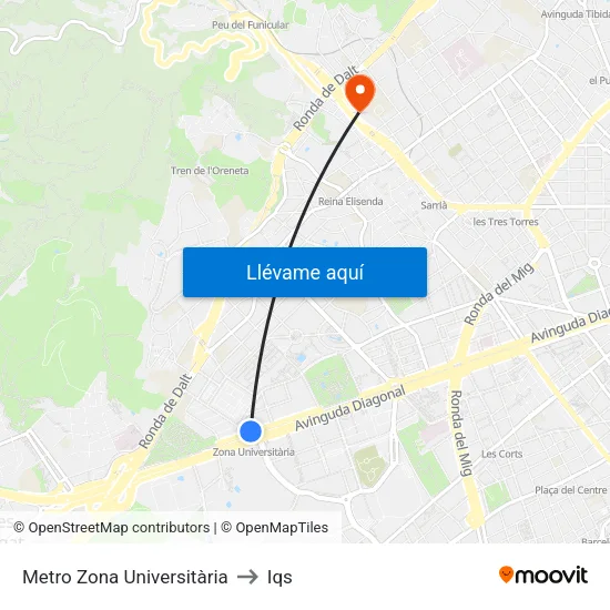 Metro Zona Universitària - Final De Trajecte to Iqs map