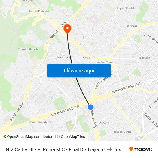 G V Carles III - Pl Reina M C - Final De Trajecte to Iqs map