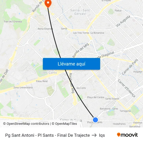 Pg Sant Antoni - Pl Sants - Final De Trajecte to Iqs map