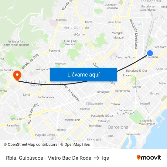 Rbla. Guipúscoa - Metro Bac De Roda to Iqs map