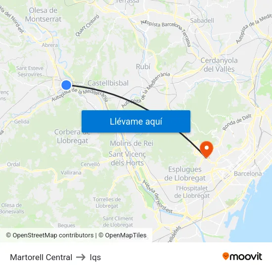 Rodalies - F.G.C. Martorell Central to Iqs map