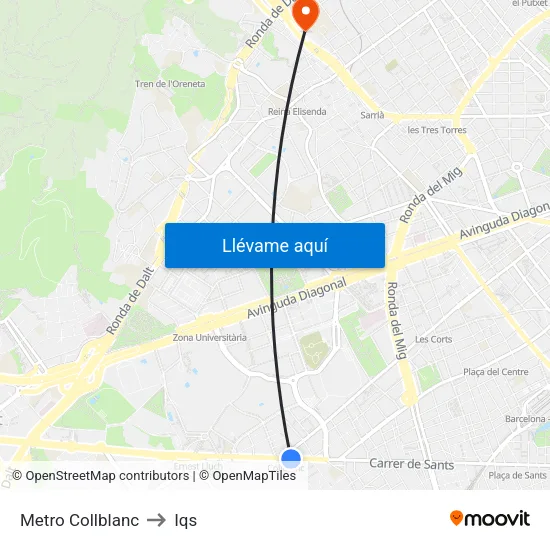 Metro Collblanc to Iqs map