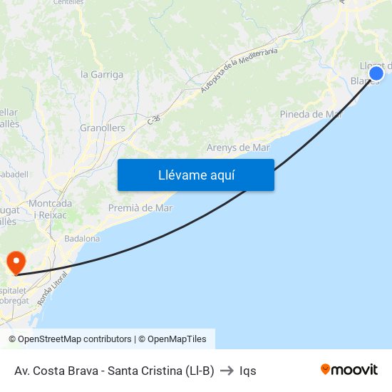 Av. Costa Brava - Santa Cristina (Ll-B) to Iqs map