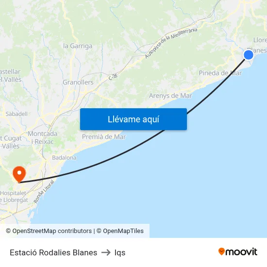 Estació Rodalies Blanes to Iqs map