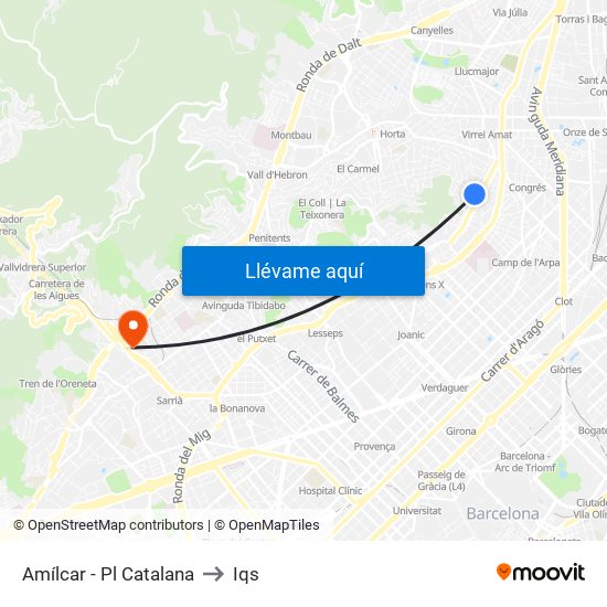 Amílcar - Pl Catalana to Iqs map