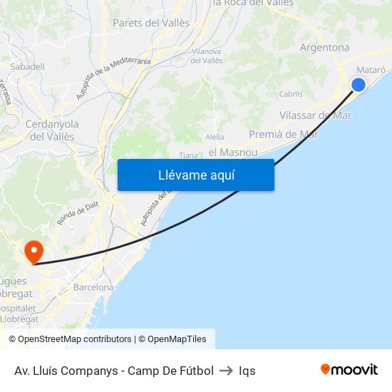 Av. Lluís Companys - Camp De Fútbol to Iqs map