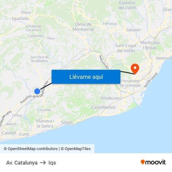 Av. Catalunya to Iqs map