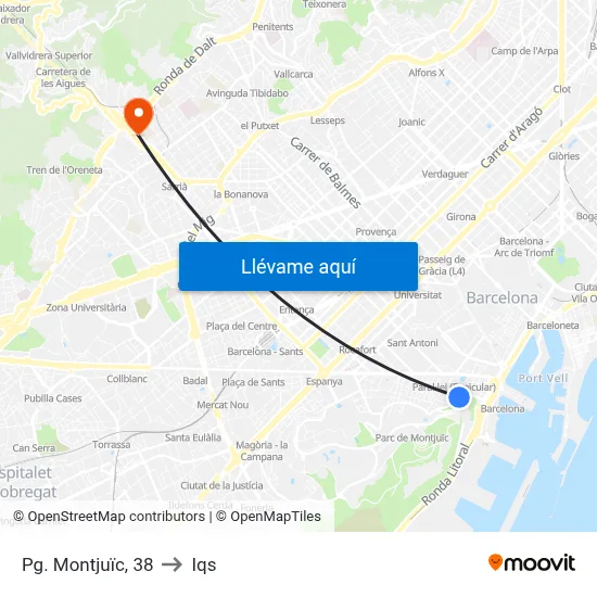 Pg. Montjuïc, 38 to Iqs map