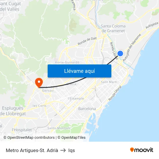Metro Artigues-St. Adrià to Iqs map