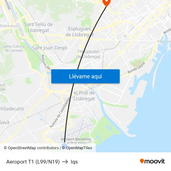 Aeroport T1 to Iqs map