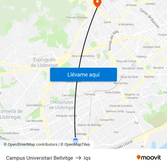 Campus Universitari Bellvitge to Iqs map